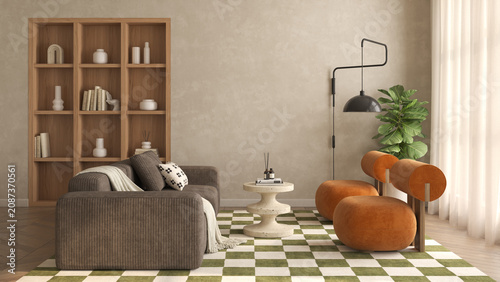 Mid century style conceptual dopamine interior room