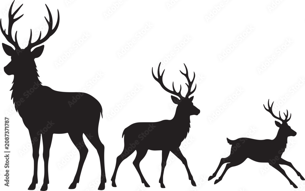 Naklejka premium Wild Deer Silhouette Icon Set
