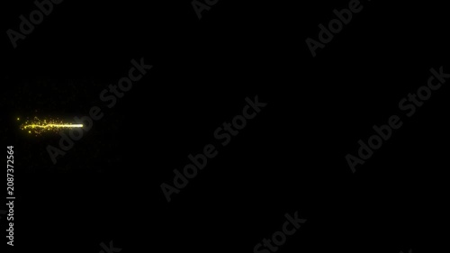 Glowing golden glitter stars trail animation, magic sparkle dust path with fairy wand effect, twinkling bokeh shimmer, smooth curved light line transition on black background, luxury overlay 4k video