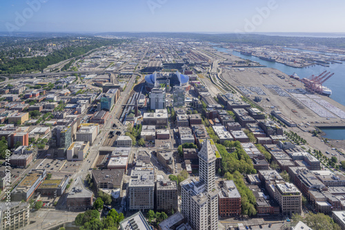 Aerial View of Seattle Downtown and Port