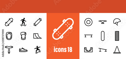 Photos Skateboarding and Extreme Sport Line Icon Set, Skater Lifestyle, Urban Fun, Park