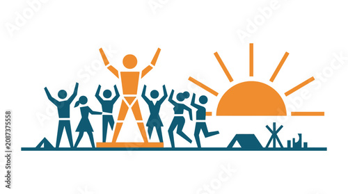 Принти на полотні People Celebrate Large Man Figure Festival Sun Tent Desert Landscape