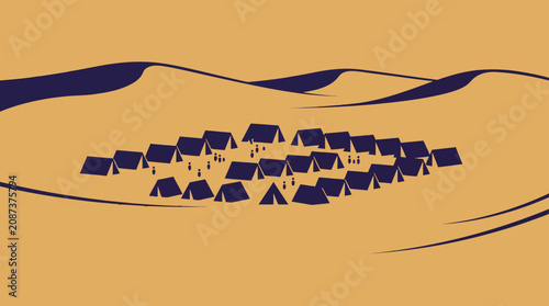 Photos Desert Camp Scene with Tents and Sand Dunes