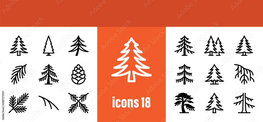 Obraz premium Forestry Icons: Pine Trees, Branches, and Pinecones