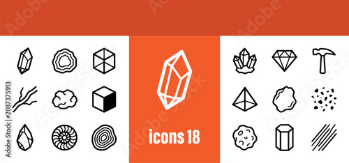 Tableau sur toile Collection of Mineral and Crystal Icons for Geology and Science