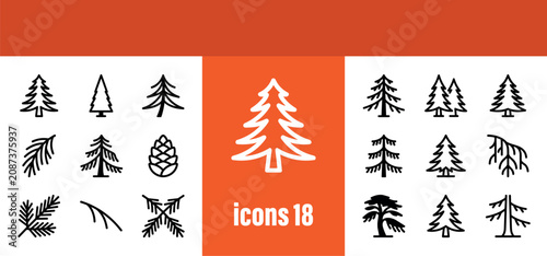 Fotografia Forestry Icons: Pine Trees, Branches, and Pinecones