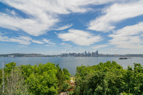 Seattle downtown skyline from Green Lake Park, panoramic city view