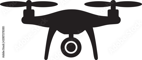 An iconic black silhouette of a drone with clearly visible propellers and a camera, signifying automated aerial operations.
