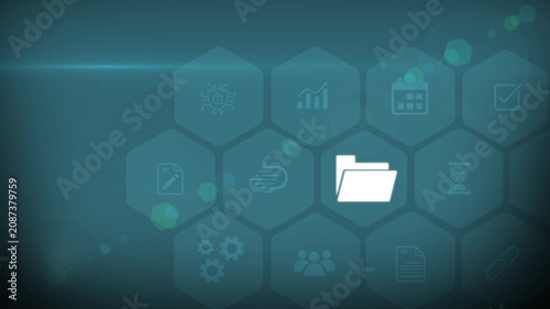 Businessman using the tab and analyzing open data, public datasets, data transparency, information access, analytics research. 3d Motion graphics of technology icon interface background