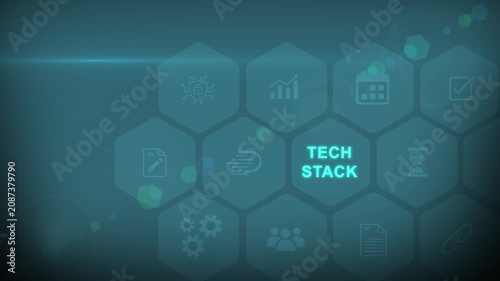 tech stack Concept with Modern Technology, Data Analytics and Futuristic Business Graphics. Asymptotic smart data analytic. digital interface on cyan color background