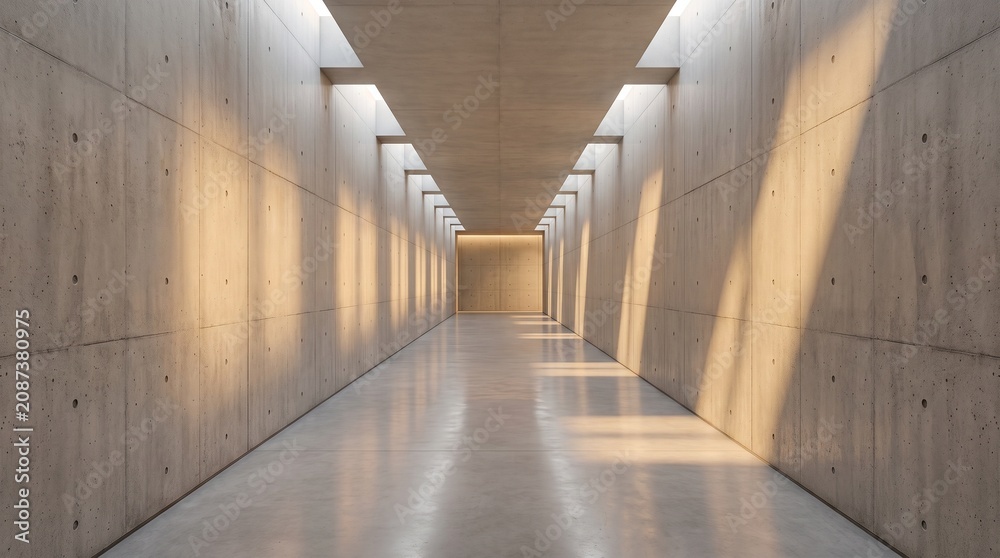 Fototapeta premium Contemporary Concrete Hallway with Elegant Light and Shadow