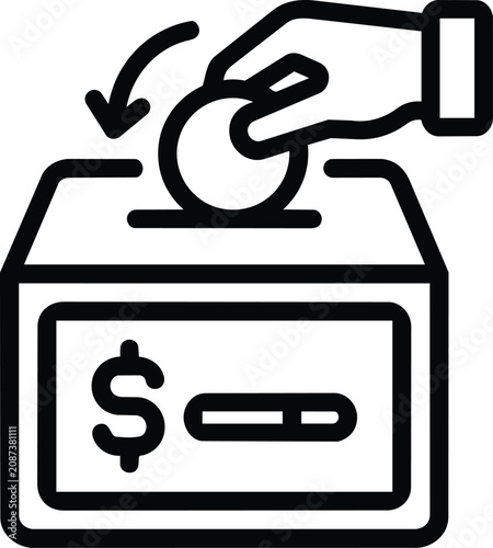 Hand depositing a coin into a charity donation box