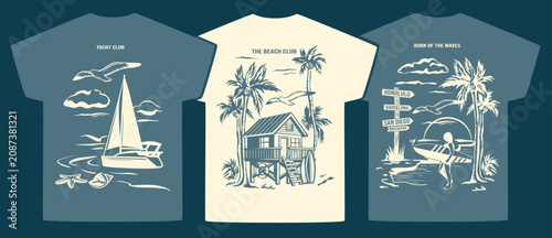 Tableau sur toile Beach club and yacht club t-shirt design set