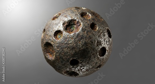 Aged, dense, metallic ordnance used historically in warfare, featuring a rough texture and dark patina, isolated for historical study, concept, cast, texture