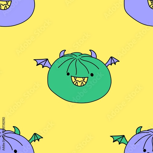 Food Halloween dumpling squishy toy seamless cartoon kawaii pattern for wrapping and kids clothes and menu and fabrics 