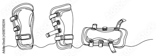 Obraz na plátne Soccer shin guards protection equipment in minimalist continuous one line art st