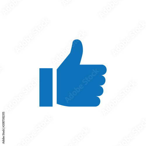 фотографія Blue thumb up icon on white, social media approval symbol, success, positive fee