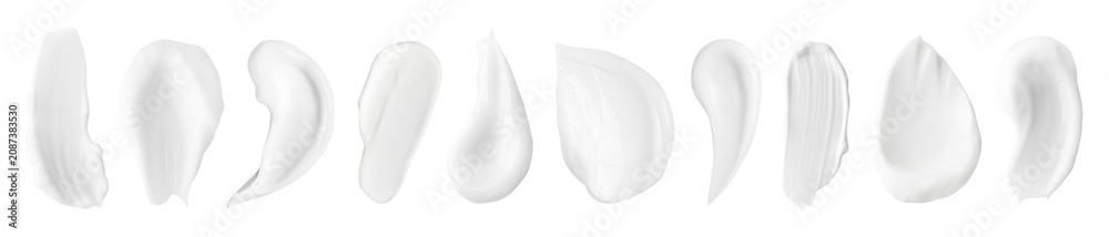 Obraz premium Cream smear on transparent background, set. Top view