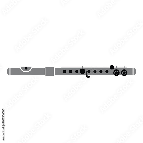 Obraz na płótnie Isolated silhouette of a silver flute, a musical instrument, with detailed keys