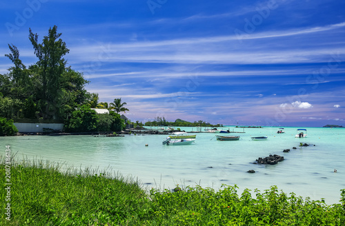 Scenic landscape of Bay of Calodyne, North Mauritius Coast, Indian Ocean