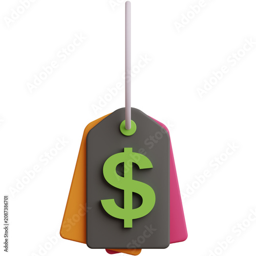 3D illustration of a price tag with a dollar sign, representing finance and shopping concepts