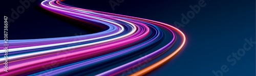 Foto Elegant laser light trails extend across an abstract city scene with brilliant glow and flowing movement