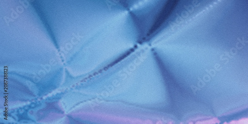 Iridescent blue foil texture with metallic sheen, crumpled holographic surface background, shiny wrinkled plastic wrap with light reflections and soft gradients