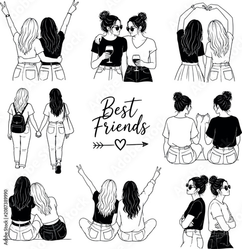 Quadro su tela Illustration set of best friends showing bond and friendship