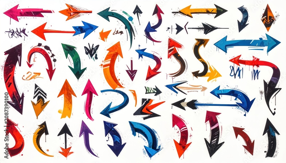 Fototapeta premium Colorful Arrow Collection - Hand-Drawn Directional Graphics for Design.