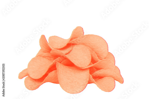 Pile of potato chips in Risograph style with textured vintage print effect, isolated on transparent background. Graphic food element for branding and creative design