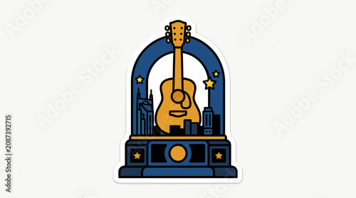 Nashville Music City Guitar Trophy Emblem with Skyline