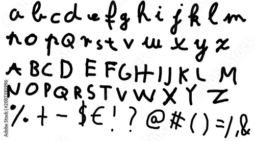 Child (10 year old)  Handwritten Alphabet and Symbols Set – Kid Style ABC Lettering Collection