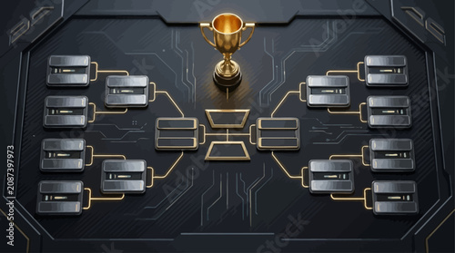 Cuadro en lienzo Futuristic Digital Esports Tournament Bracket with Central Golden Trophy for Com