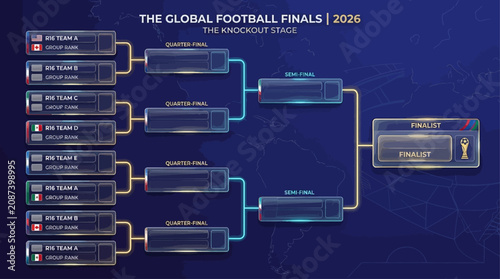 Professional Football Tournament Knockout Stage Bracket Design for Global Championship Final Competition