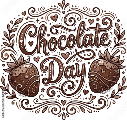 Chocolate Day celebration with decorated strawberries and leaves  sweet treats and heart designs