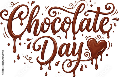 Chocolate Day celebration with dripping chocolate lettering and heart