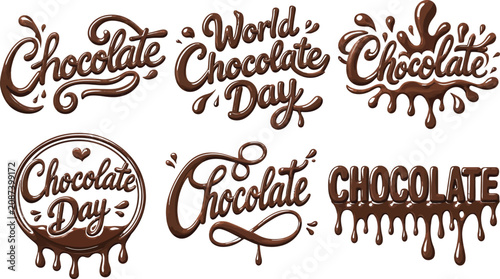 Chocolate day text and logo designs with melted chocolate effects
