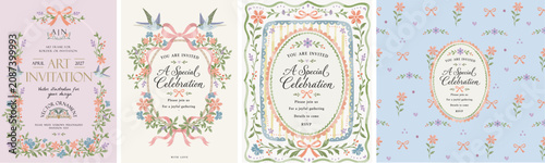 Floral invitation and card. Classic vintage vector illustration: baroque frame, aesthetic elements, flowers, vignette, wreath, elegant pattern, delicate seamless design for a greeting card or pastel b