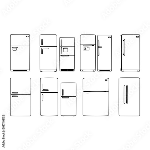 Konstfotografi Refrigerator set with black and white vector illustration of eight distinct mode