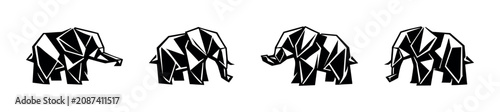 Photography Geometric origami elephants in a row, black and white minimalist design