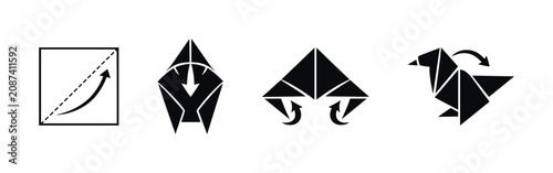 Foto Origami bird folding instructions, step-by-step guide for creating paper art