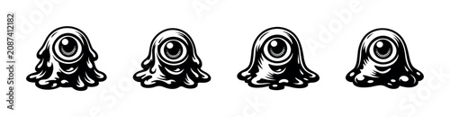 Konstfotografi Cute cartoon monster with one eye and dripping body, black and white illustratio