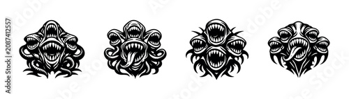 Konstfotografi Monstrous creature with multiple heads and sharp teeth, a terrifying entity