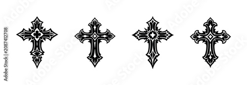 Collection of ornate black crosses with gothic and baroque design elements