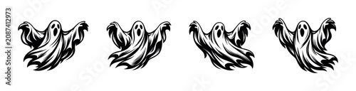 Foto Four spooky ghosts with flowing fabric and open mouths, ready to haunt