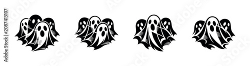 Canvas Print A group of stylized, black and white ghosts in a playful formation for Halloween