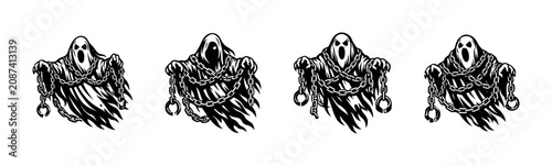 Obraz na plátně Scary chained ghost illustration with a distressed, vintage, and spooky vibe