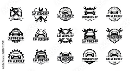 Car Workshop Service Badge and Logo Design Set