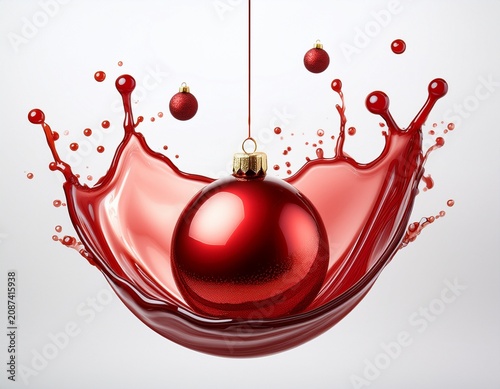 syrup red splash with droplets and bauble isolated on a white background with a format syrup red flowing