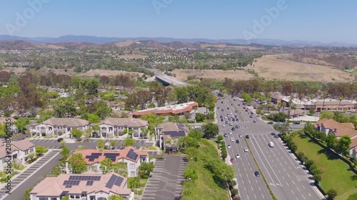 Mission Viejo, California Aerial of Homes, Traffic and Rolling Hills 01